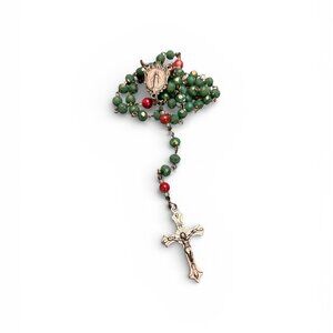 Handmade Pastel Green and Coral Pink Faceted Miraculous Medal Catholic Rosary